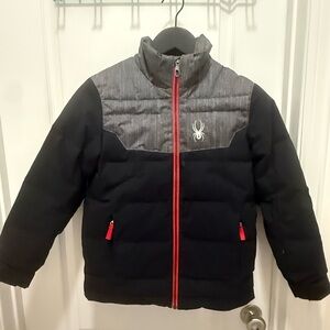 Spyder Kids Black and Gray Puffer Jacket with Red Accents